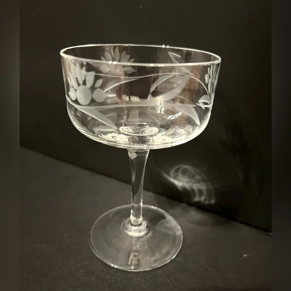 Vintage Etched Crystal Cocktail Glasses, Set of 4